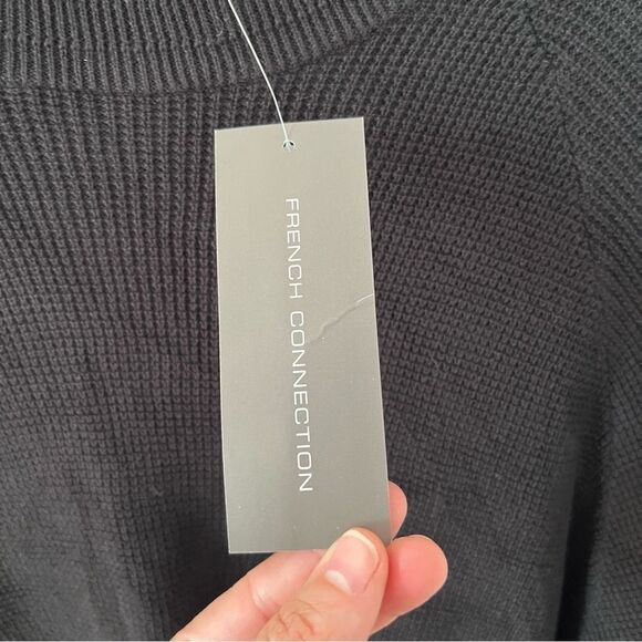 French Connection NWT Black USA Waffle Knit Cotton Crewneck Sweater - Picture 5 of 8